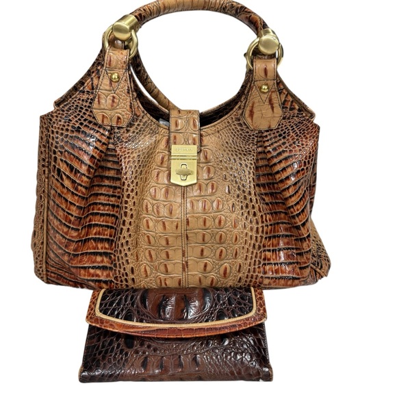 Brahmin Handbags - BRAHMIN Melbourne Elisa Toasted Croc Satchel Bag Purse & Wallet